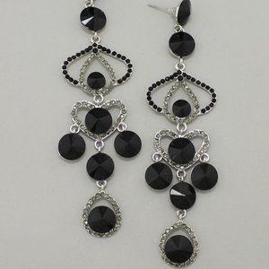 Silver w/Black Crystal Drop Earrings